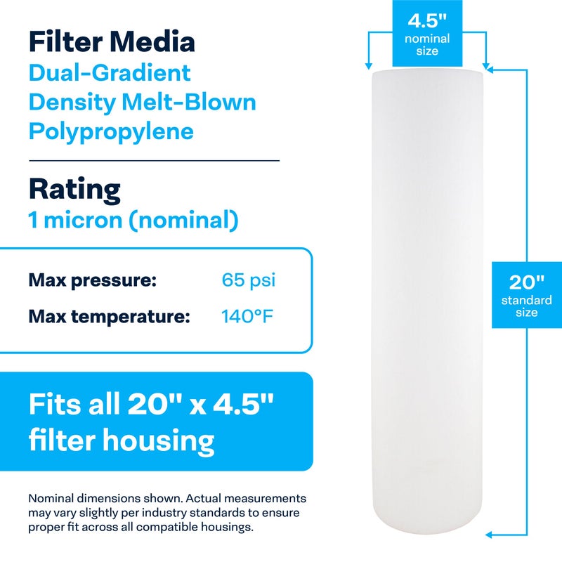 SpiroPure SP-DD-2501-20BB 20x4.5 BB 1 Micron Spun Melt-Blown Polypropylene Water Filter Cartridge SDC-45-2001 DGD-2501-20 155360-43 (Case of 6) - Image 3